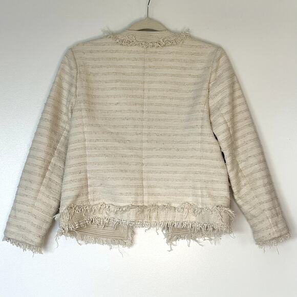 EUC Tory Burch Fringe Tweed Jacket Cream Textured Blazer Size 00 Elegant Chic - Picture 10 of 16